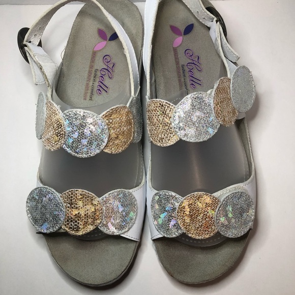 Silver and Gold Open-Toe Sandals with Adjustable Straps size 8 - Picture 3 of 9